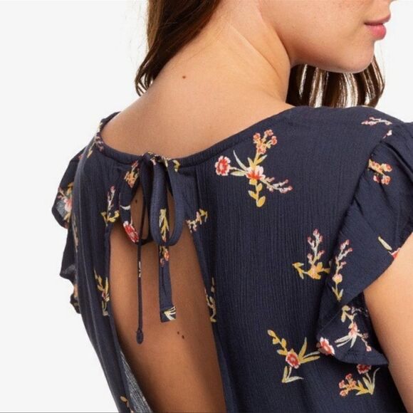 Roxy Rush Minute Short Sleeve Midi Dress Navy Floral Size Small - Picture 2 of 13